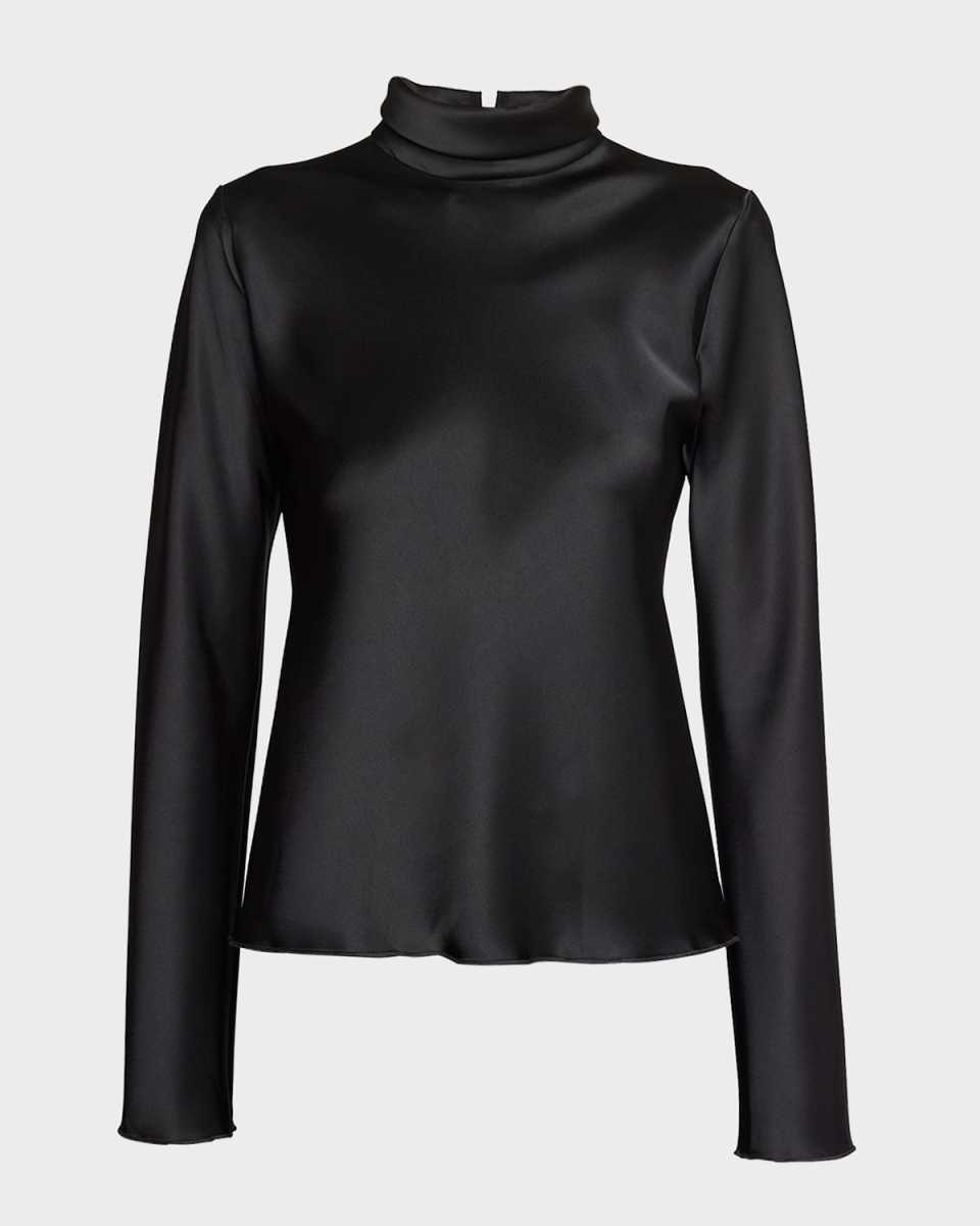 Eva Long-Sleeve Satin Turtleneck Top